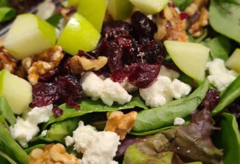 Cranberry, apple, glazed walnut, and goat cheese salad