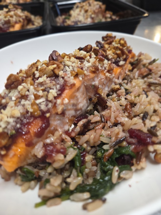 Pecan crusted salmon with cranberry glaze