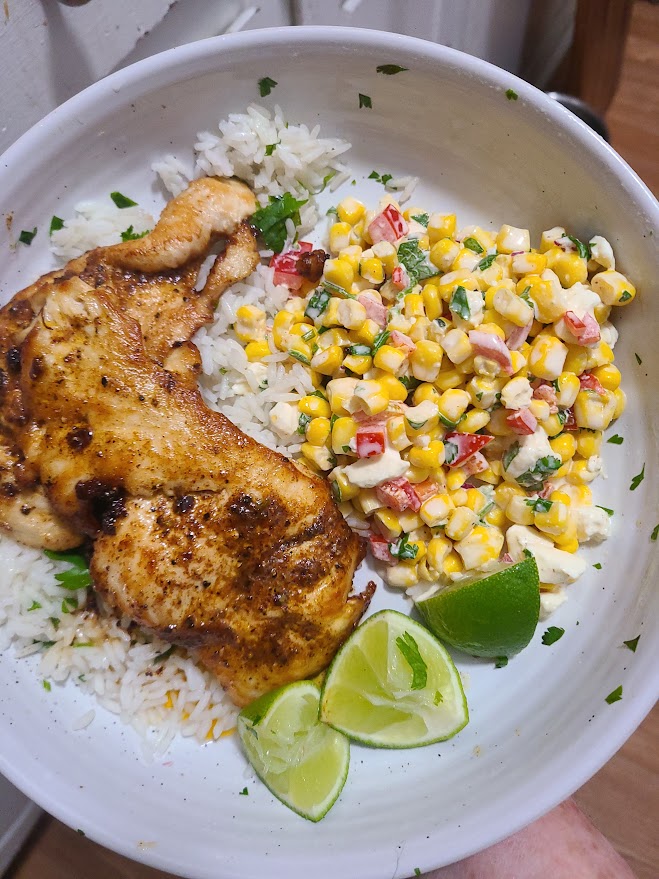 Mexican stree corn chicken and rice